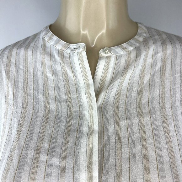 Theory Easy Shirt Size Small Corded Texture Ivory Multi Striped Cuffs Career Top - Picture 6 of 13